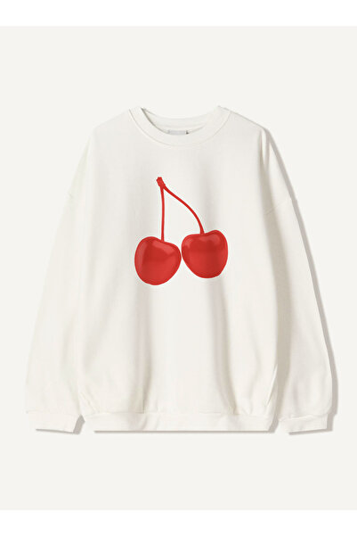 Disante Hanorac unisex oversize cu imprimeu Cherry – Gât cu gât rotund, fleec...