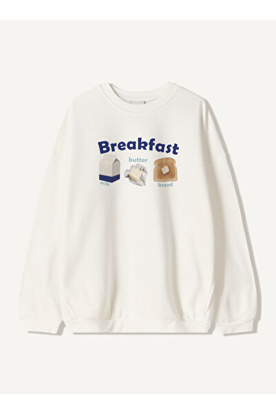 Disante سويت شيرت للجنسين بمقاس كبير مطبوع عليه Breakfast – ياقة دائرية، 3 خي...