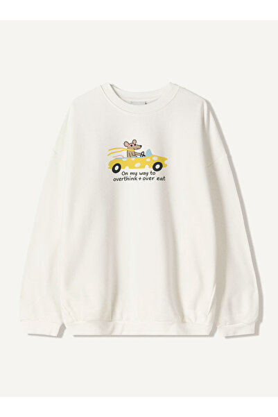 Disante Hanorac oversize pentru femei, imprimat On my way – Gât cu gât rotund...