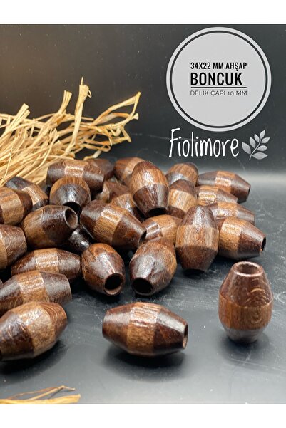 Fiolimore 34x22 mm Kahverengi Oval Silindir Ahşap Boncuk (10 Adet) Delik çapı...