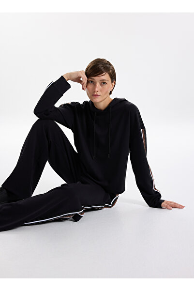 Fabrika Kapüşon Yaka Düz Siyah Kadın Sweatshırt F5WL-SWT0042