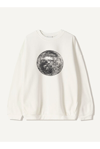 Disante Hanorac unisex oversize cu imprimeu Disco Ball – Gât cu gât rotund, fleece cu 3 fire