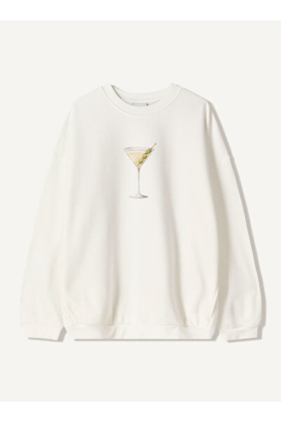 Disante سويت شيرت للجنسين بمقاس كبير مطبوع عليه كوكتيل – ياقة دائرية، 3 خيوط ...