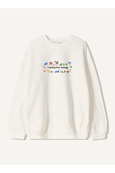 Disante Hanorac unisex oversize cu imprimeu I F*cking Love Animals – Gât cu g...