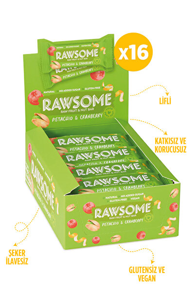 Rawsome Antep Fıstığı Ve Turna Yemişli Glutensiz Ve Vegan Bar 40g X 16 Adet