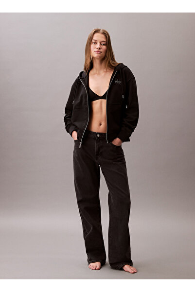 Calvin Klein Dámský boyfriend fit mikina s kapucí a zipem - černá