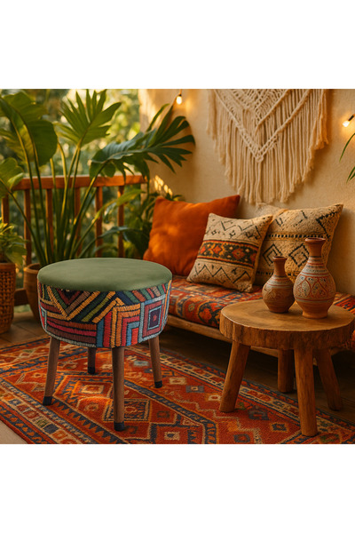 ustaagac Etna Gökkuşağı Yeşil Renkli Puf – Gürgen Ayaklı, Çok Amaçlı Kullanım