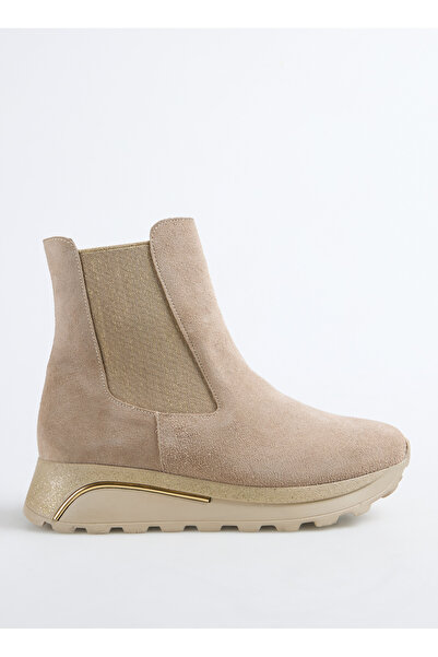Cotton Bar Deri Bej Kadın Bot D-ANABEN