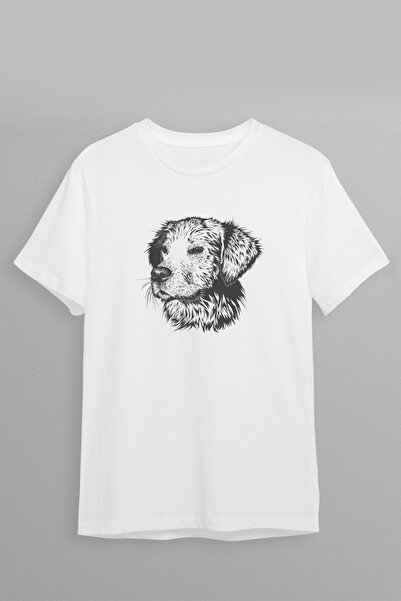 Justime Design Dog Charcoal Drawing Front Print Oversize Cotton Crew Neck Uni...