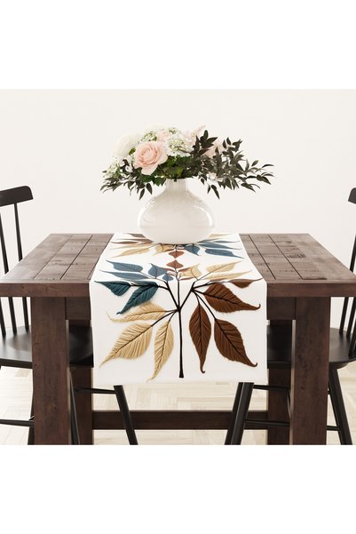 Alkan Homes Embroidery Patterned 3D Stain Resistant Fabric Decorative Tablecloth Runner with Stitched Edges 45×100 cm