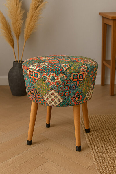ustaagac Osmanlı Bohem Etnik Puf Koltuk Bench Tabure – Dekoratif Ahşap Ayaklı | Doğal & Modern Stil