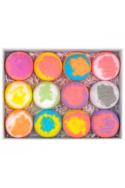 FizioTab Set 12 Bile de Baie Efervescente cu Arome si Culori Diferite, FizioTab® Divine Bath Bombs