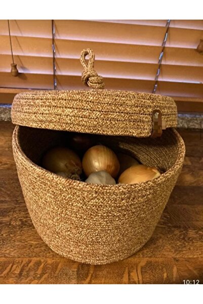 HLM TEKSTİL سلة متعددة الأغراض، من الخيزران، من الجوت، سلة منسوجة يدويًا بغطاء، منظم للحمام والمطبخ 25×15