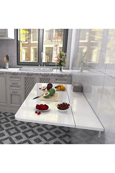 Kydonia Home 110x60 Cm Oval Köşeli Sabit Raflı Duvara Monte Kırma Katlanır Masa