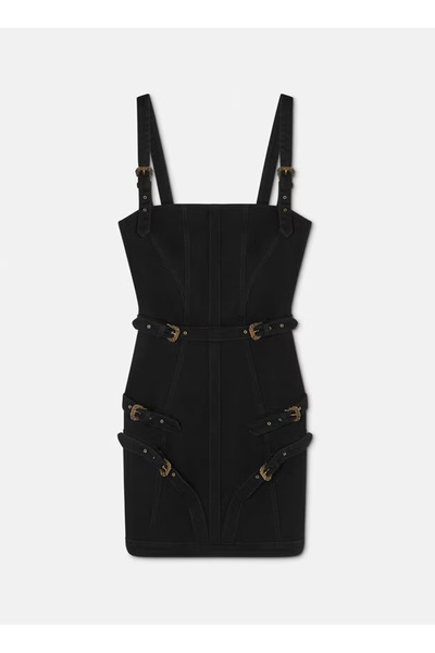 VERSACE JEANS COUTURE Kare Yaka Düz Siyah Kısa Kadın Elbise 78HAO952