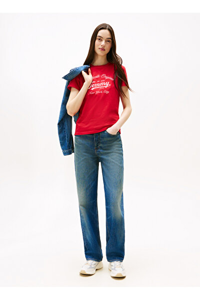 Tommy Jeans Yüksek Bel Düz Paça Slim Straight Koyu Mavi Kadın Denim Pantolon ...