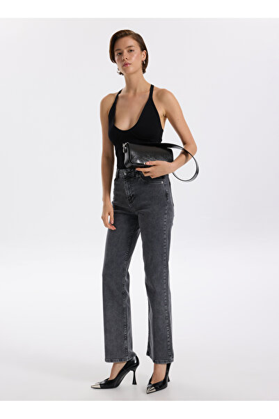 Fabrika Yüksek Bel Normal Paça Regular Straight Antrasit Kadın Denim Pantolon F5WL-PNT0192