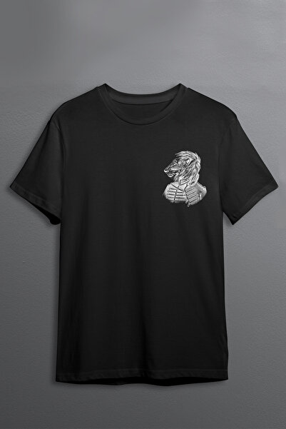 Justime Design Lion Linear Side Print Oversize Cotton Crew Neck Unisex T-Shirt