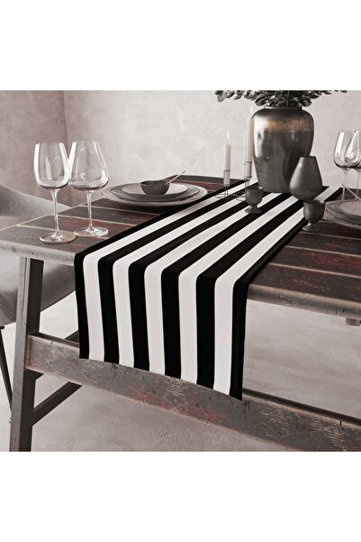 Alkan Homes Black and White Striped Decorative Runner