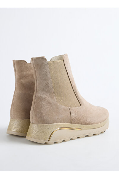Cotton Bar Deri Bej Kadın Bot D-ANABEN
