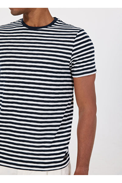 ALTINYILDIZ CLASSICS Ανδρικό μπλουζάκι Altınyıldız Classics με λαιμόκοψη σε λευκό χρώμα - Navy Blue COE091252135_BEL