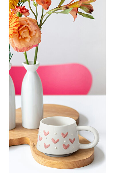 touchmughm Pink Set of 6 Special Embossed Hand-Painted Ceramic Mug, Double, Coffee Cup, Mug