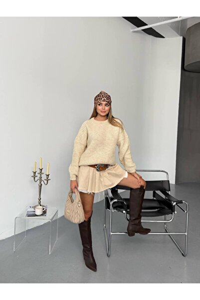 İLKCET MODA Oversize svetr z úpletu s balonovým rukávem