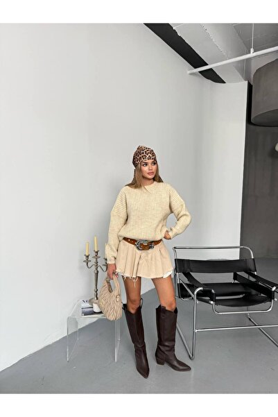 İLKCET MODA Oversize svetr z úpletu s balonovým rukávem