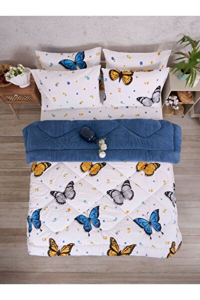 VİLERA HOME Kelebek Desen Yumuşacık Çift Kişilik Welsoft 57 Tel Yorgan Seti