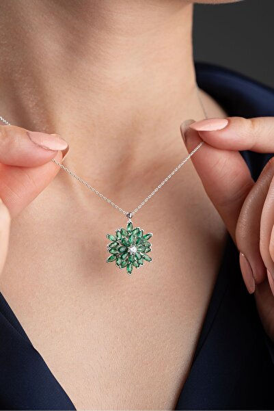 Silvano Jewelry 925 Ayar Gümüş Dönen Büyük Lotus Çiçeği Kolye