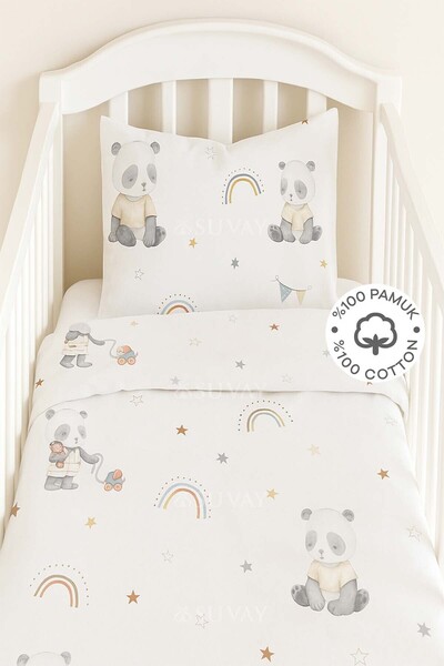 SUVAY 100% Cotton Baby Bedding Set |   Park Bed Girl Boy Child Panda Rainbow Patterned