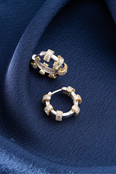 Silvano Jewelry 925 Ayar Gümüş Baget Taşlı Halka Küpe