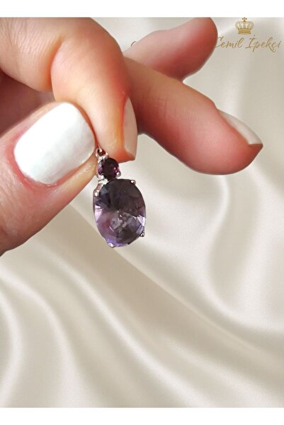 lpsankara Ametist ve Pembe Kuvars Taşlı Gümüş Kolye Ucu Serisi