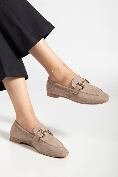 SKY UP حذاء نسائي كاجوال من جلد المنك بدون كعب بدون كعب من جلد الغزال