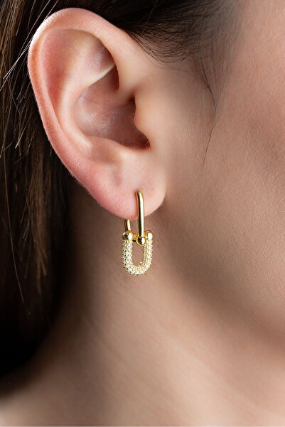 Silvano Jewelry 925 Ayar Gümüş Gold Zirkon Taşlı Trend Küpe