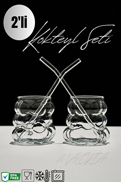 Maloria Boncuk Üzüm Borosilikat Kahve Bardağı | 2'li 300ml - Pipetli