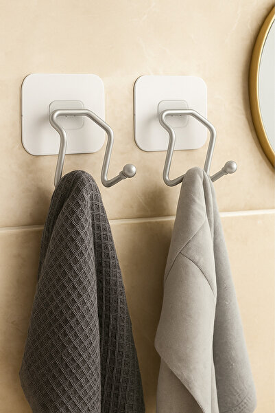 eldiven matik Süper Güçlü Yapışkanlı 2 Adet Iki Kancalı Askı-banyo Kıyafet As...