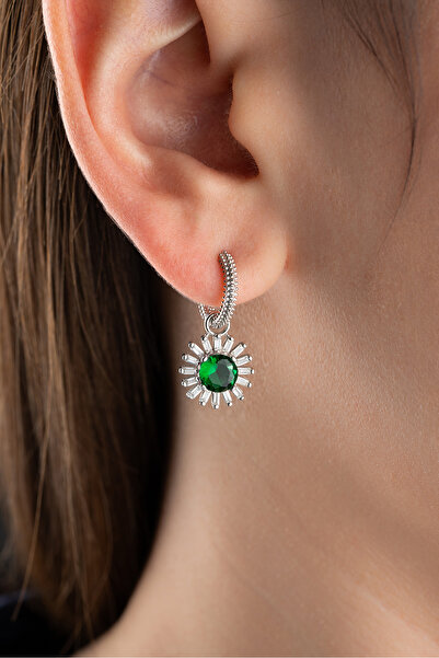 Silvano Jewelry 925 Ayar Gümüş Sallantılı Baget Taşlı Küpe