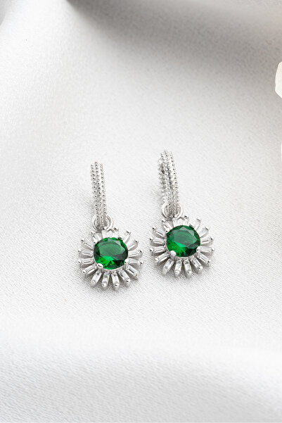 Silvano Jewelry 925 Ayar Gümüş Sallantılı Baget Taşlı Küpe