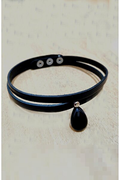 LADYMİRAGE Real Leather Agate Stone Choker Necklace