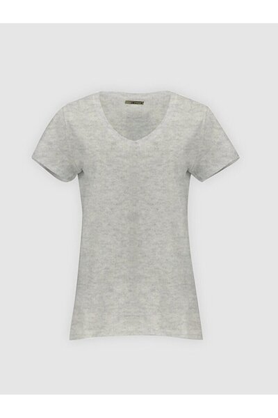 Ltb Μπλουζάκι με λαιμόκοψη V με κοντό μανίκι κανονικό γκρι