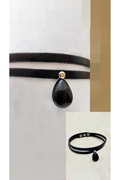 LADYMİRAGE Real Leather Agate Stone Choker Necklace