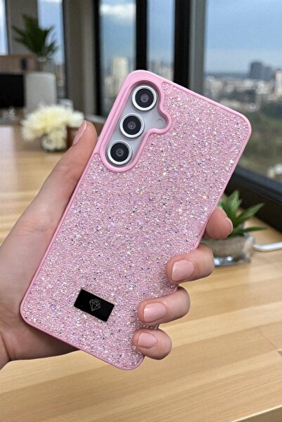 KVK PRİVACY Samsung S23 FE Uyumlu – Pembe Taşlı Işıltılı Yumuşak Silikon Kılı...