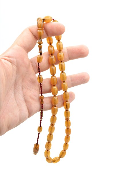 Murty99 Ahmet Emin Signed Almond Cut Moire White Squeeze Amber Prayer Beads
