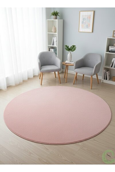 SerenitaHome Post/Peluş Pembe Yuvarlak Saçaksız Halı Yıkanabilir Kaymaz Taban...