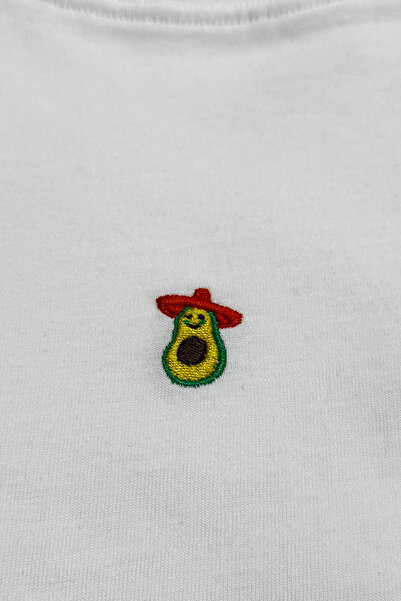 Elemge 100% βαμβάκι, συμπαγές χτενισμένο βαμβακερό μπλουζάκι, εκρού, με κέντημα αβοκάντο, Trend Fit, ανδρικό μπλουζάκι από ύφασμα, άνετο κόψιμο