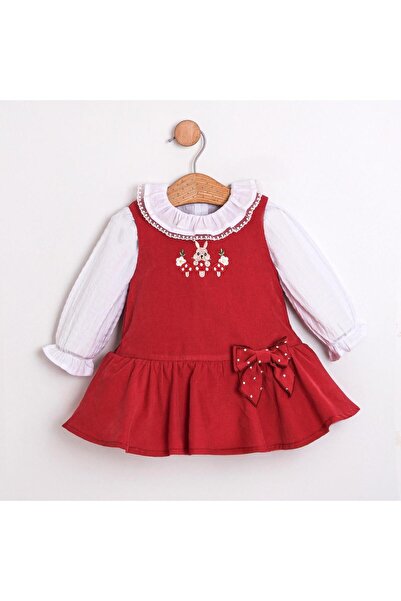 ministok Rabit Embroidered Baby Girl Shirt and Gilet Set