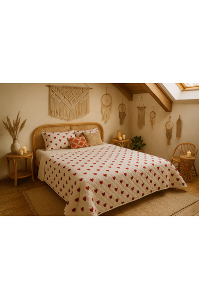 Shopyteks Single Bedspread 155X215 |   1 Pillow Case 50X70 |   Dowry Team |   Heart |   Cotton