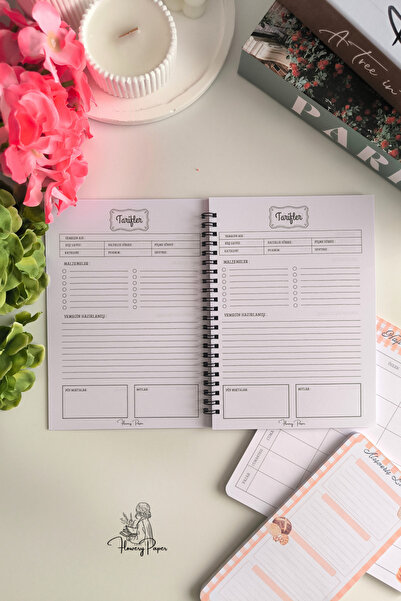 Flowery Paper Tarif defteri Klasik kapak ,Laminasyonlu Sert Kapak 50 yaprak/100 sayfa, Konsept defter, Notepad