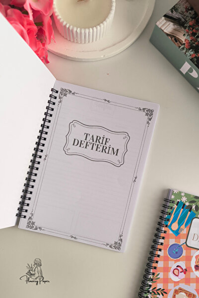 Flowery Paper Tarif defteri Klasik kapak ,Laminasyonlu Sert Kapak 50 yaprak/100 sayfa, Konsept defter, Notepad